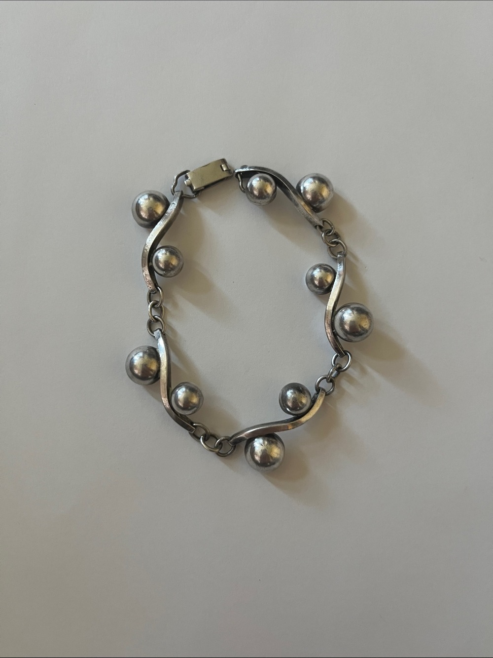 Vintage 1950s Silver Ball Accent Women's Bracelet 950 Sterling